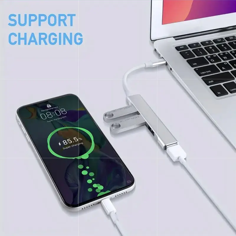 Portable Multiport USB-C Hub with 4 USB Ports - Extension Adapter