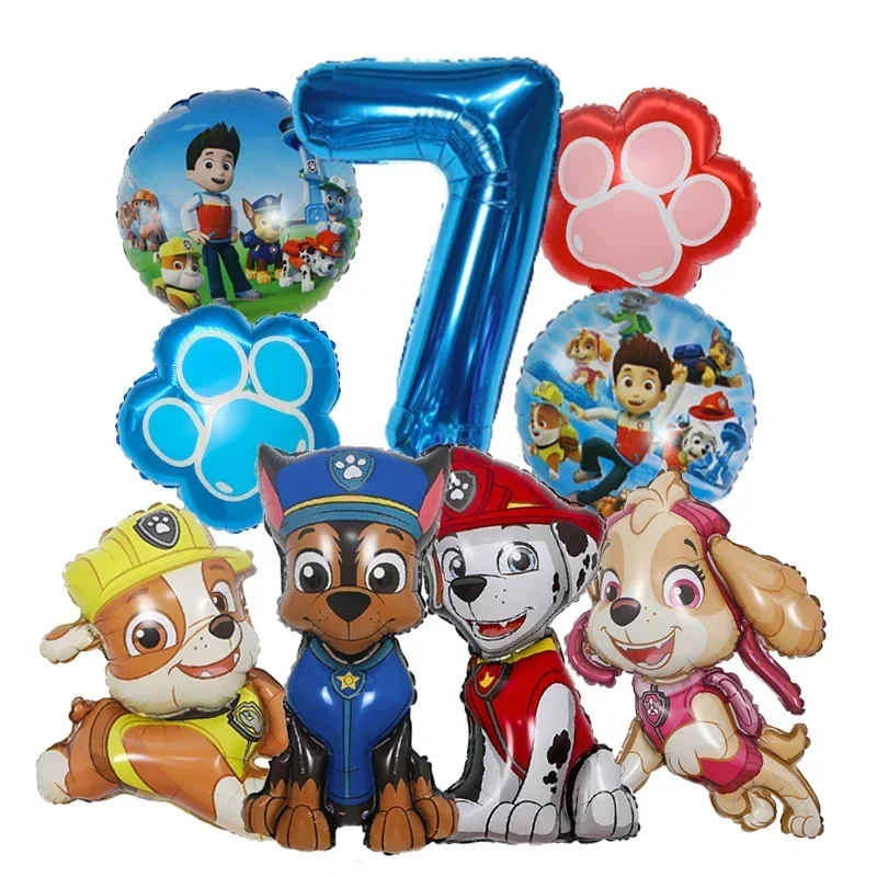 9-teiliges PAW Patrol Ballon-Set für Geburtstagsdekoration, Aluminiumfolie Digitalballons mit Chase, Marshall, Skye, Kinder-Partyzubehör und Spielzeug – Detail 8