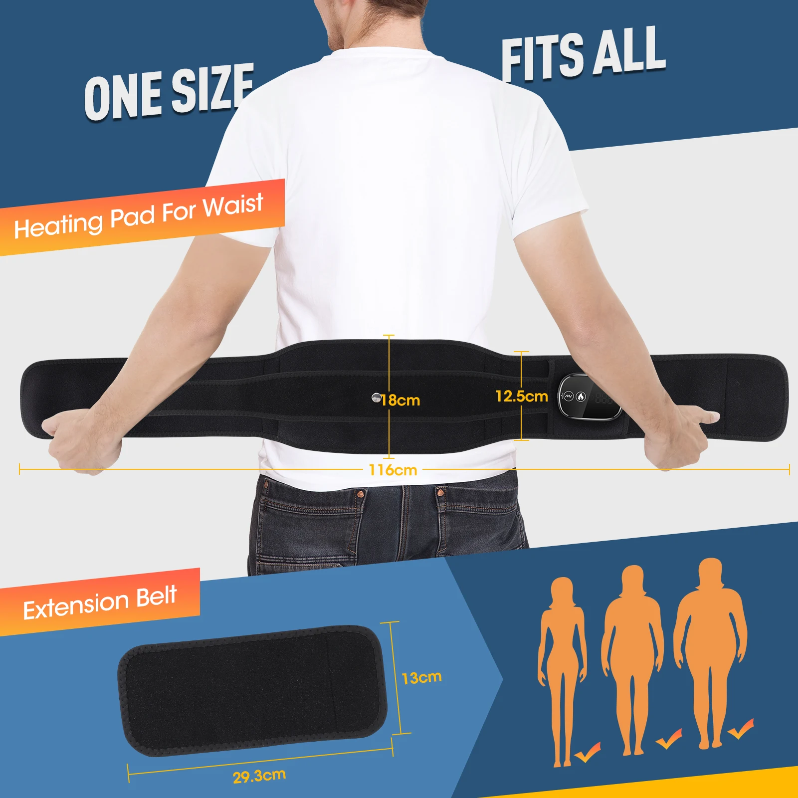 Cordless Heating Vibration Waist Massage Belt Red Light Hot Compress Lumbar Support Back Massager Adjustable Support Brace