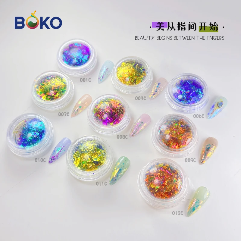 BOKO Aurora Opal Flakes Nail Powder Holographic Sequins Iridescent Rub Dust Mermaid Chameleon Flakes Manicure Decoration