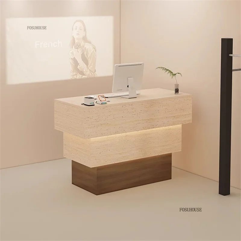 Clothing Store Cream Style Checkout Counter Hotel High-end Front Desk Nordic Reception Desk Light Luxury Shop Service Counter