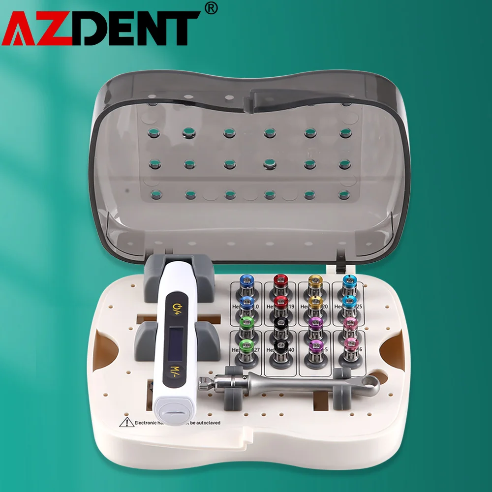 Azdent 치과 임플란트 토크 스크류 드라이버 렌치, 다채로운 전자 토크, 범용 도구 키트 박스