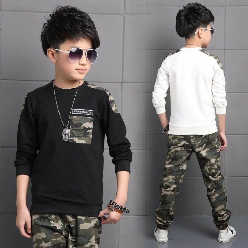 Spring Boys Sport Sweatshirts + Camouflage Pants Suits Kids Tracksuits Sets Teen Boy Sportswear Outfit 3-12Years