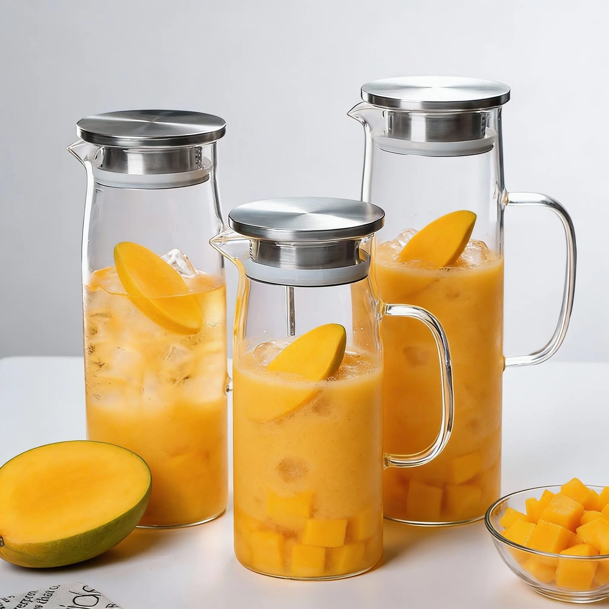 1pc 1L/1.5L Borosilicate Glass Straight Water Pitcher with Stainless Steel Lid, Household Juice Jug, Suitable for Coffee, Juice