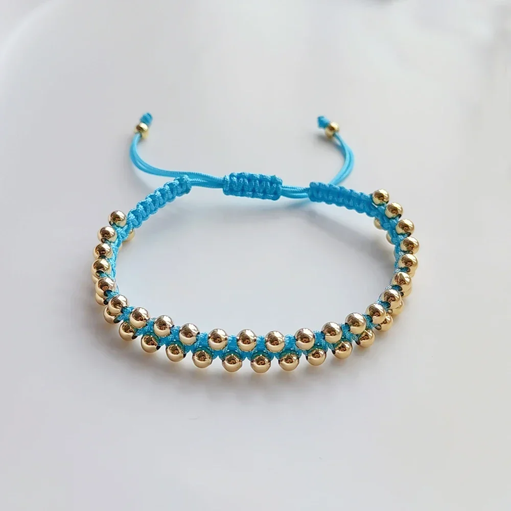 Handmade Braided Bracelet Jewelry Women 4mm Gold Plated Beads Bracelets Bijoux Fashion Pulseras Femme KKBEAD