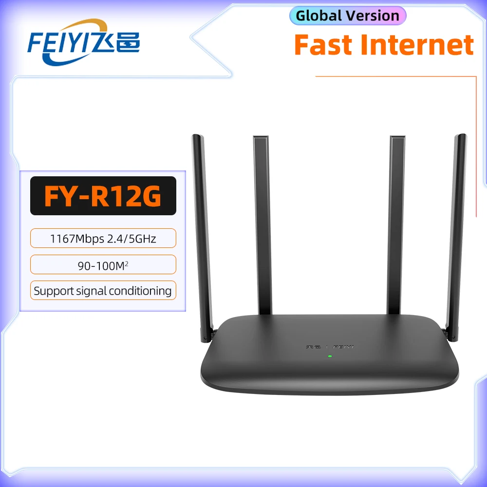 

FEIYI Wifi Router AC1200 Wireless Internet Repeater Gigabit Router Dual-Band 2.4Ghz 5Ghz 1167Mbps With 4*6dBi High Gain Antennas