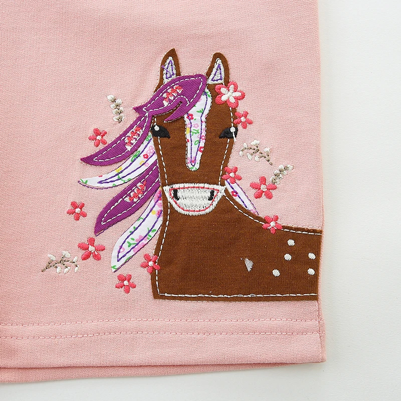 Little maven Summer Cartoon Embroidered Unicorn Pink Baby Girls Shorts Princess Pants Cotton Soft Kids 2-7years Sporty Pant