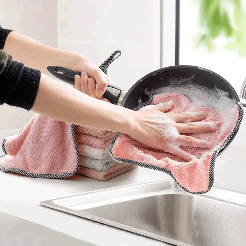 3PCS Kitchen daily dish towel, dish cloth, kitchen rag, non-stick oil,  thickened table cleaning cloth, absorbent scouring pad