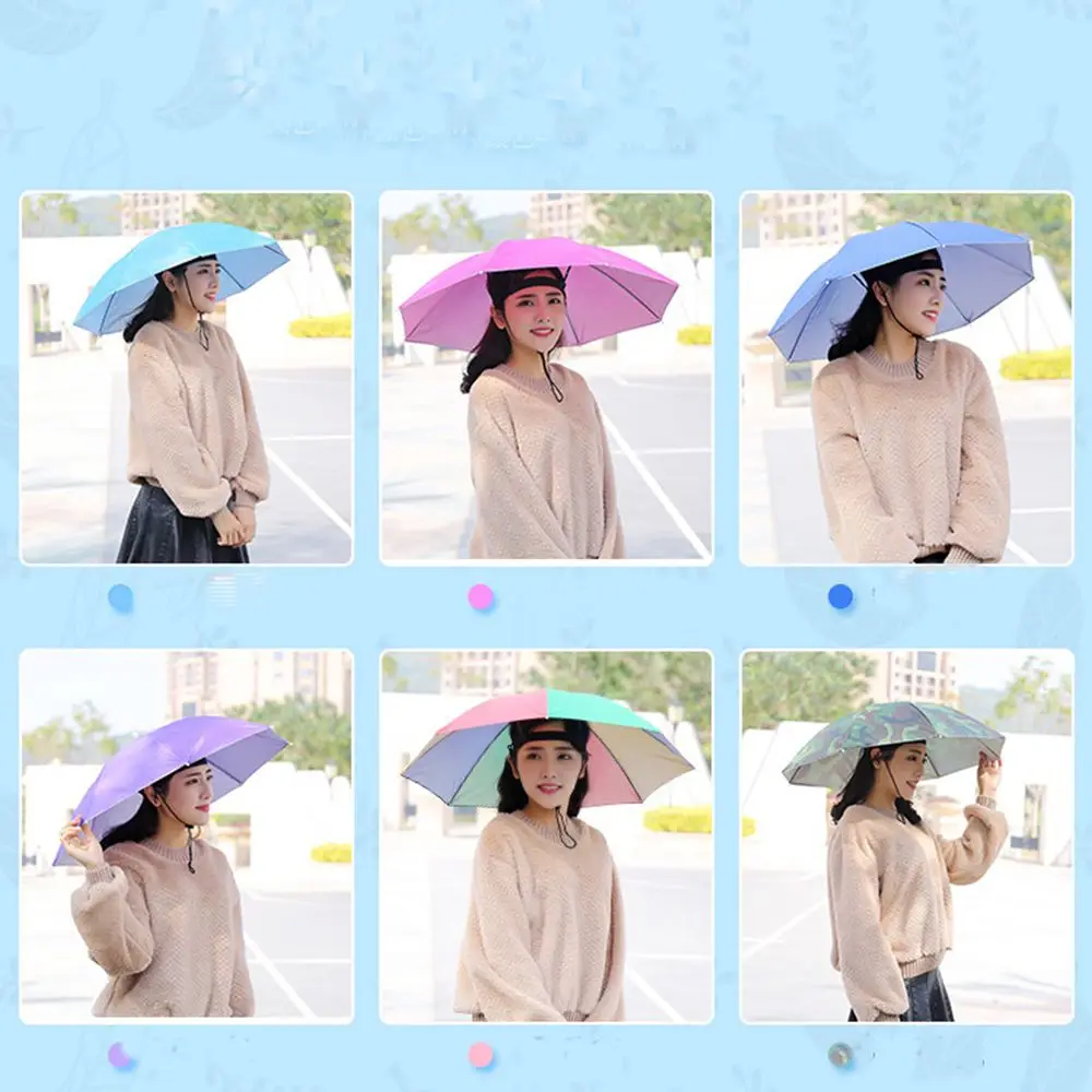 Portable Umbrella Hat Head Wearing Sunshade Rain Gear Outdoor Folding Umbrella Fishing Camping Beach Head Hats Windproof  New