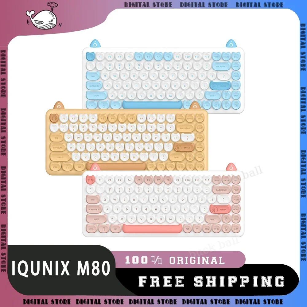 

Клавиатура Iqunix M80 с котом, 84 клавиши, 3 режима, USB 2,4G, Bluetooth, беспроводная клавиатура для iPad/Win/Mac, клавиши PBT Girl, офисные кавайные подарки
