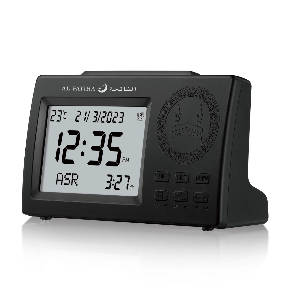 Muslim Table Clock with Adhan Alarm for All Cities Islamic Azan Time for Prayer with Qiblah Direction Temp and Hijir Calendar 2