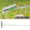 Double Sided Thatch Rake Stainless Steel Adjustable Dethatcher Lawn Rake with 4 Sections Handle Garden Tool for Clear Dead Grass 1