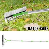 Double Sided Thatch Rake Stainless Steel Adjustable Dethatcher Lawn Rake with 4 Sections Handle Garden Tool for Clear Dead Grass 1