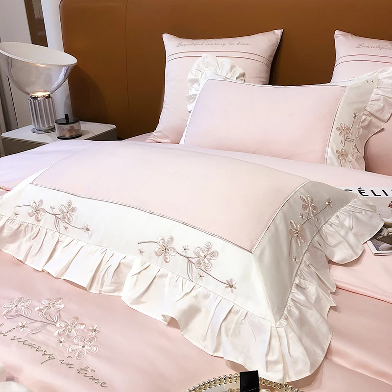 Ruffles Duvet Quilt Cover Set Bed Linen Fitted Sheet Pillow Shams Luxury 1200TC Egyptian Cotton Elegant Embroidery Bedding Set 32 S782044075a5340b58d13f517b29cd8e1i