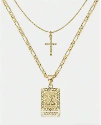 Letter Necklace Layered Initial Cross Necklace, Layering Square Letter Pendant Figaro Chain Cross Choker  for Women Girls
﻿ - Image 24