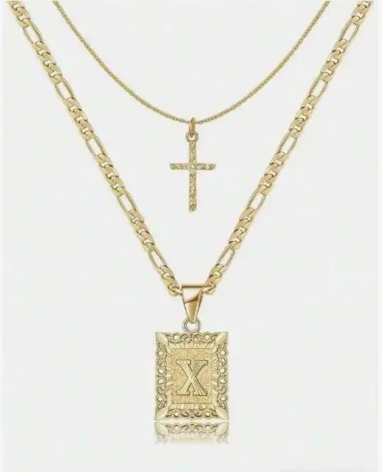 Letter Necklace Layered Initial Cross Necklace, Layering Square Letter Pendant Figaro Chain Cross Choker  for Women Girls
﻿ - Image 24