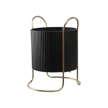 Black Metal Planter with Gold Stand Indoor Outdoor Drainage Durable Round Pot Suitable Foliage Simple Minimalist Design 2