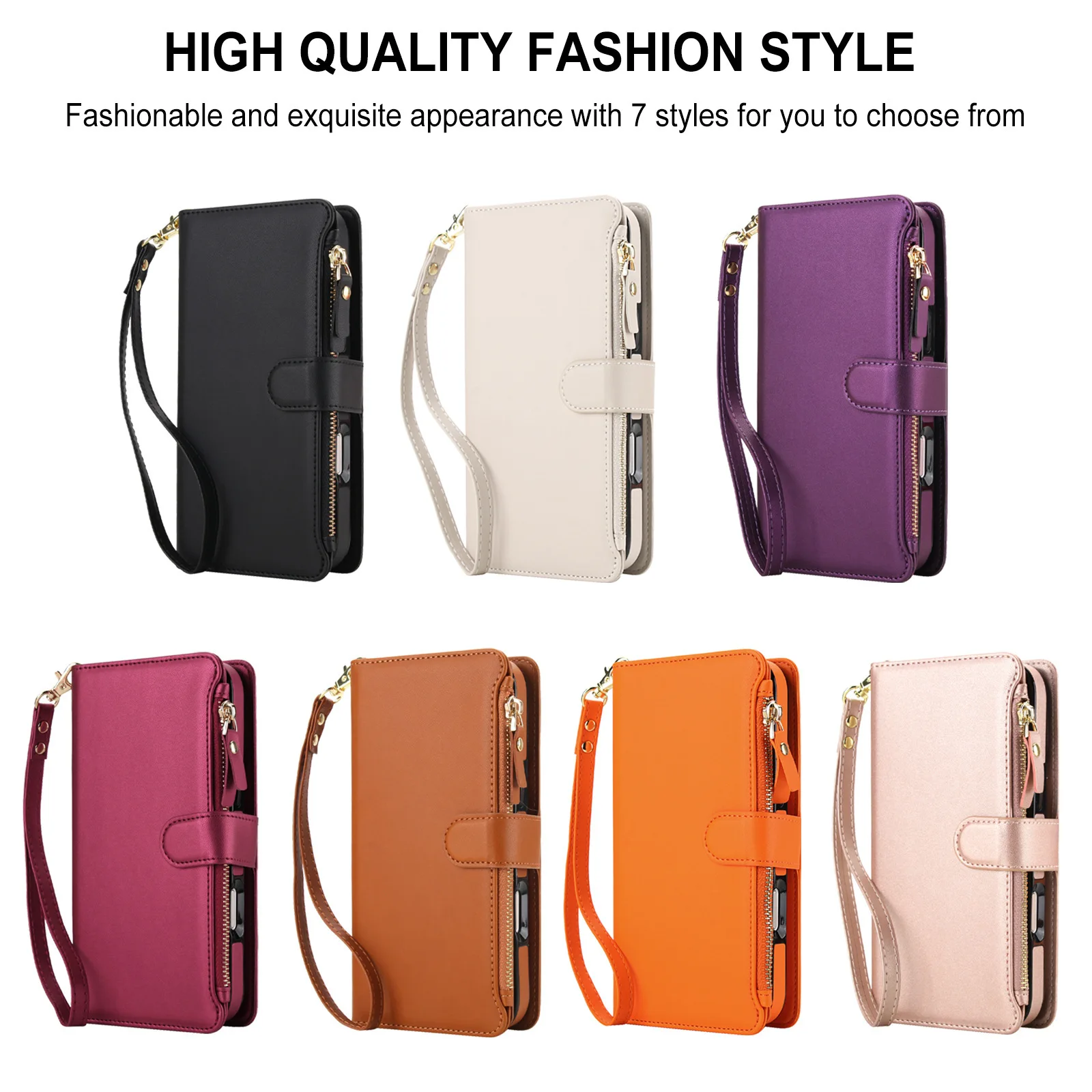 Enhanced Magnetic Artificial Leather Wallet Case with Zipper Pocket