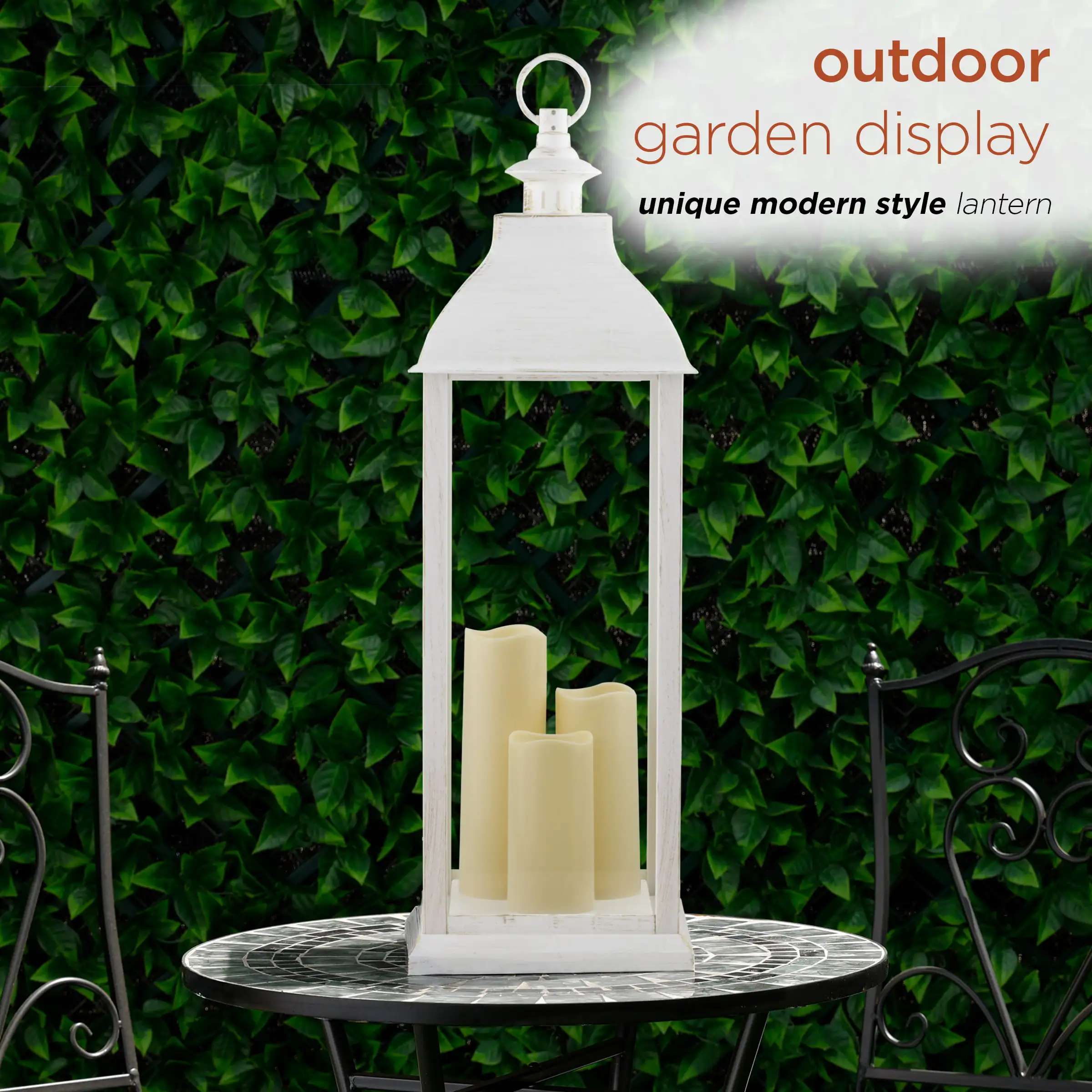 28 Candlelit Lantern with LED Lights White - Alpine Corporation