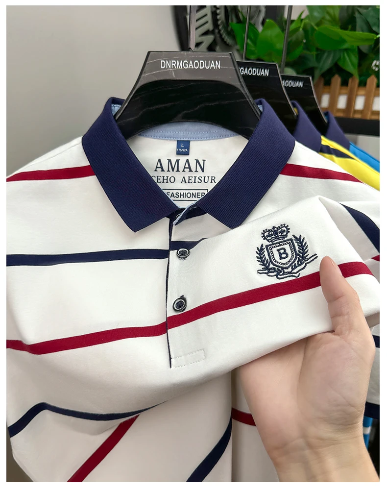 Fashion striped short sleeve men polo shirt summer trend brand letter embroidery design business casual breathable Paul T-shirt 17 S78209348fbc74cc19a99df22a2733f914