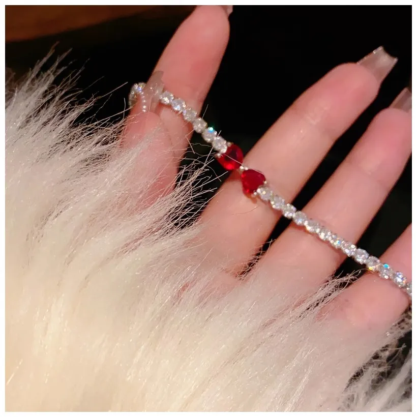여성용 빈티지 팔찌, 레드 큐빅 보석, 샤인 뱅글, 파인 주얼리, 신부 웨딩 파티 액세서리