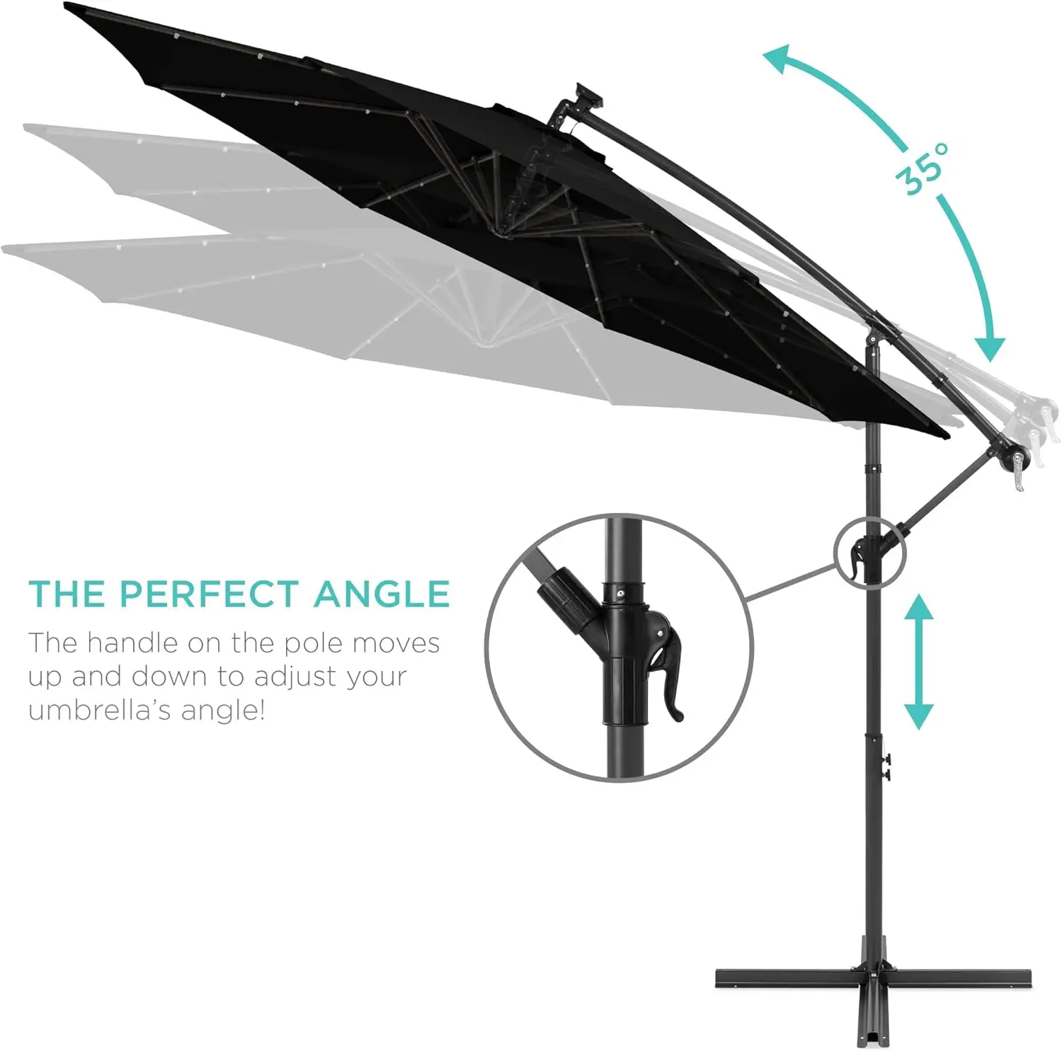10ft Solar LED Offset Hanging Market Patio Umbrella for Backyard, Poolside, Lawn and Garden w/Easy Tilt Adjustment, Polyester Sh 5