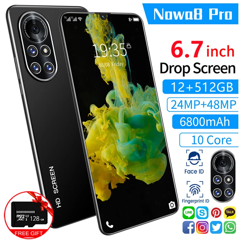 Смартфон Nowa8 Pro 6 7 дюйма полноэкранный отпечаток лица разблокированный смартфон
