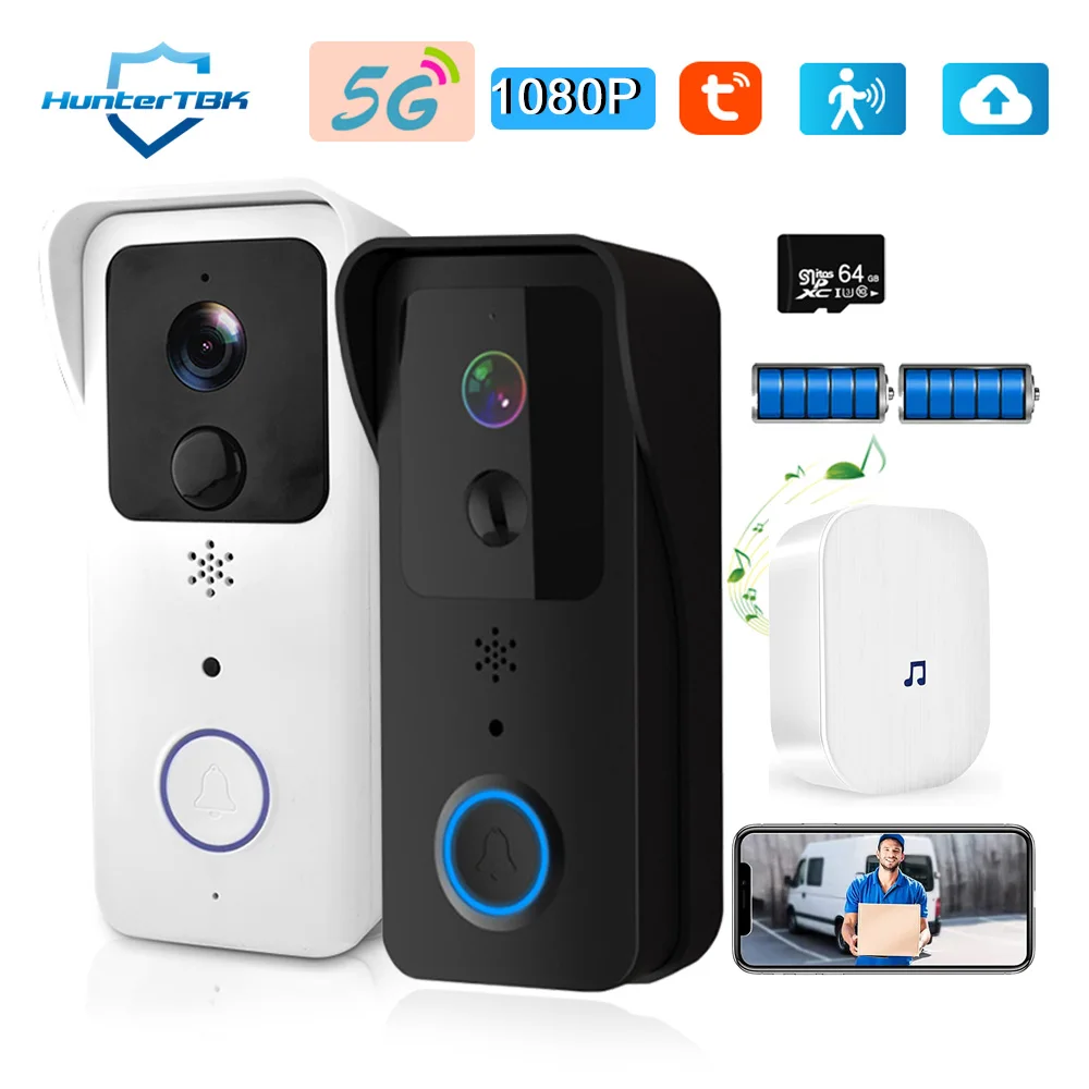 

1080P Video Doorbell 5G 2.4G WiFi Wireless Door Bell Night Vision Tuya Smart APP PIR Recording AC/DC Power Ring Camera Bell