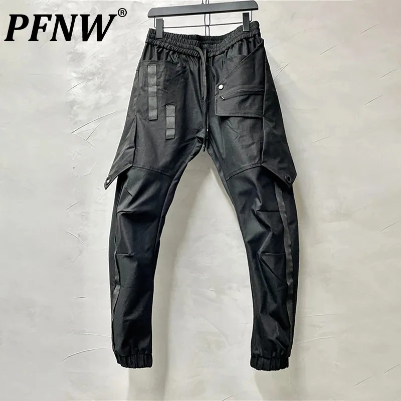 

PFNW High Street Fashion Men's Cargo Pants Personality Spliced Zipper Pocket Safari Style Darkwear Niche Design Overalls 12A5762