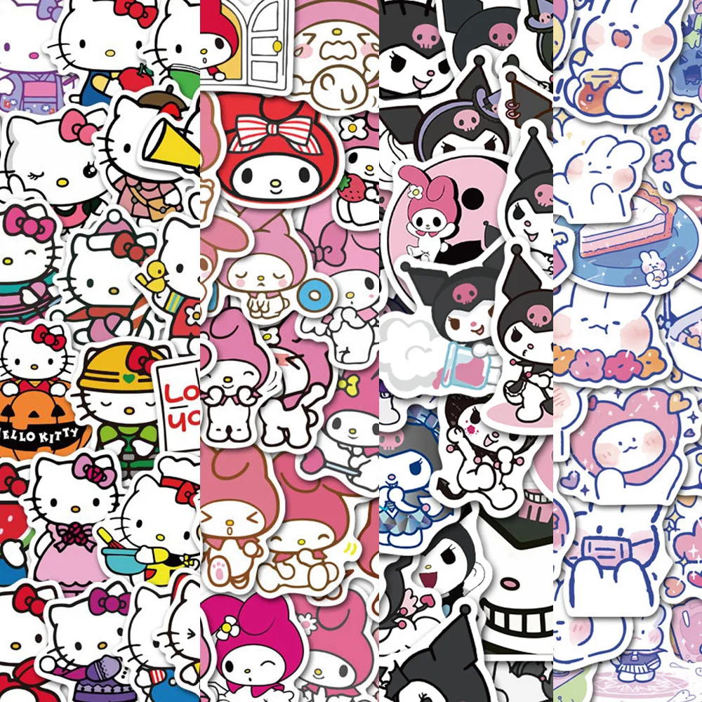 50pcs Hello Kitty Sticker Cute Sticker Mixed Sanrio Kuromi My Melody Stickers for Laptop Phone Kawaii Toys Gifts for Kids Girls