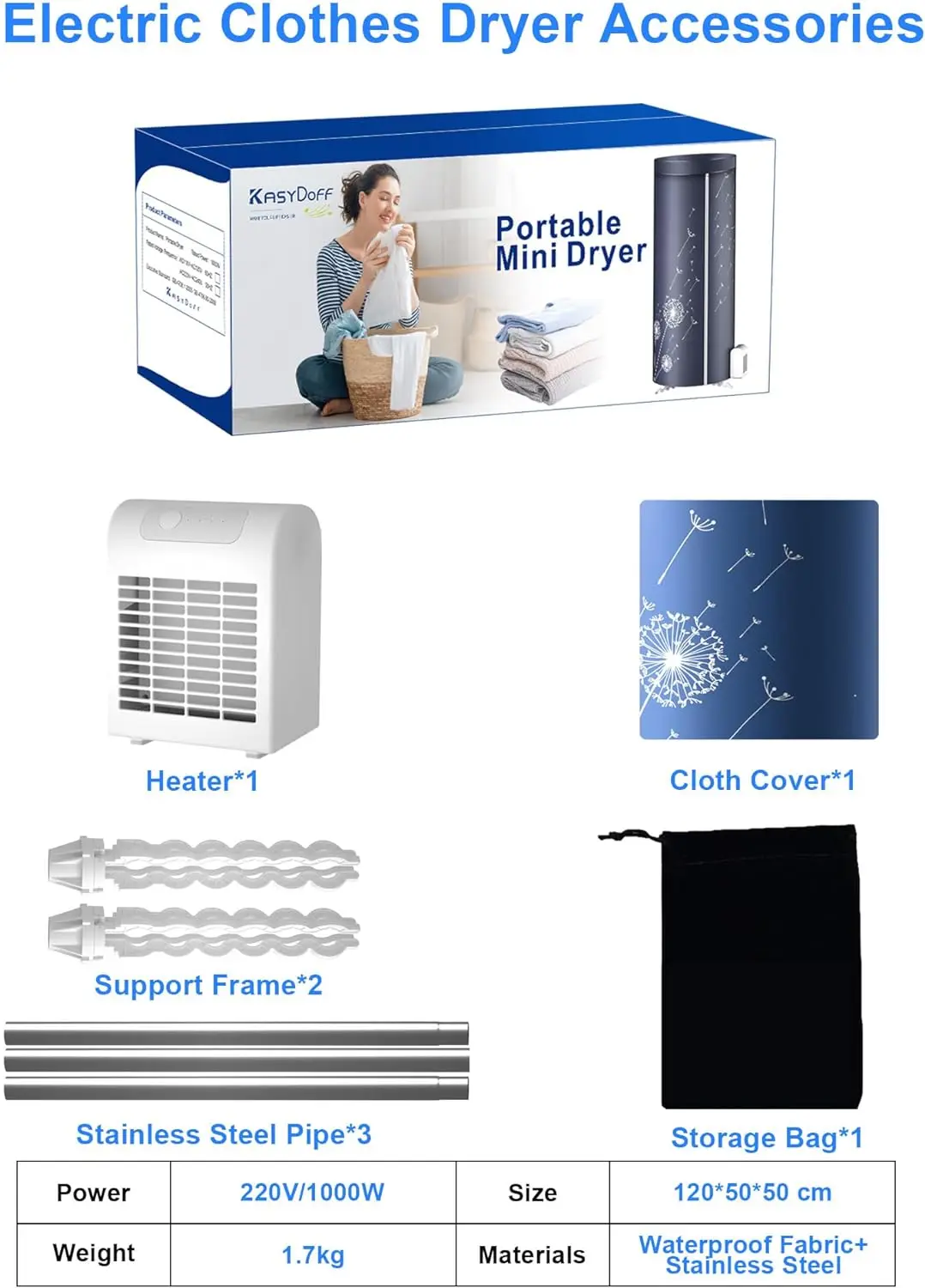 Portable Electric Clothes Dryer,1000W Heated Clothes Airer,Travel Heated Dryer with Timer,Electric Dryer