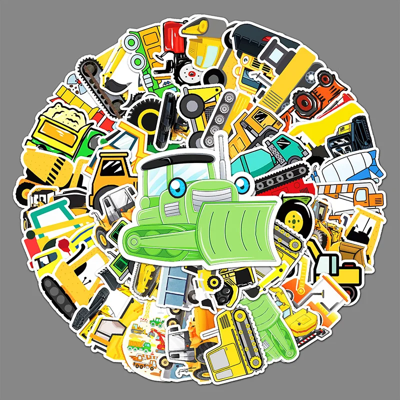 

50Sheets Creative DIY Construction Truck Stickers Cartoon Suitcase Helmet Refrigerator Notebook Stickers Children's Gift Toy