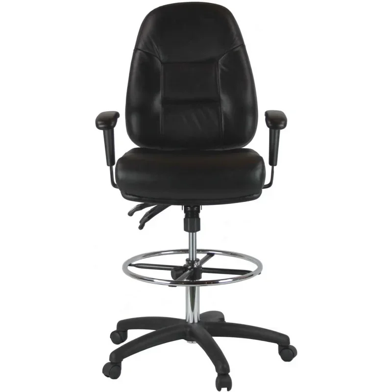 Harwick Premium Leather Drafting Chair with Arms-Black Leather