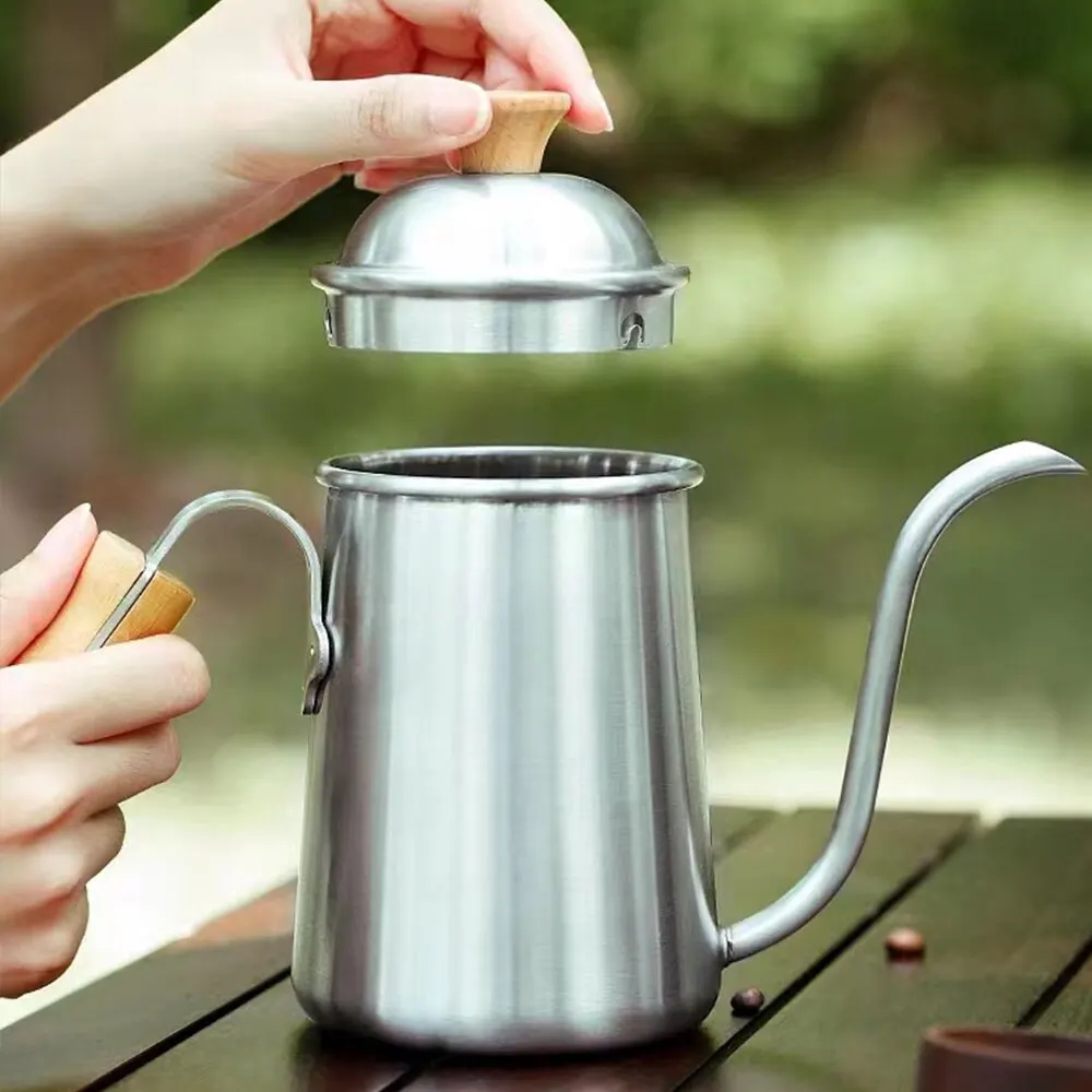 Outdoor Coffee Pot Stainless Tea Kettle Camping Tableware Wooden Handle 650ml Coffee Kettle Tea Pot Filter Cup Bean Grinder coffee kettle outdoor pot water kettle
