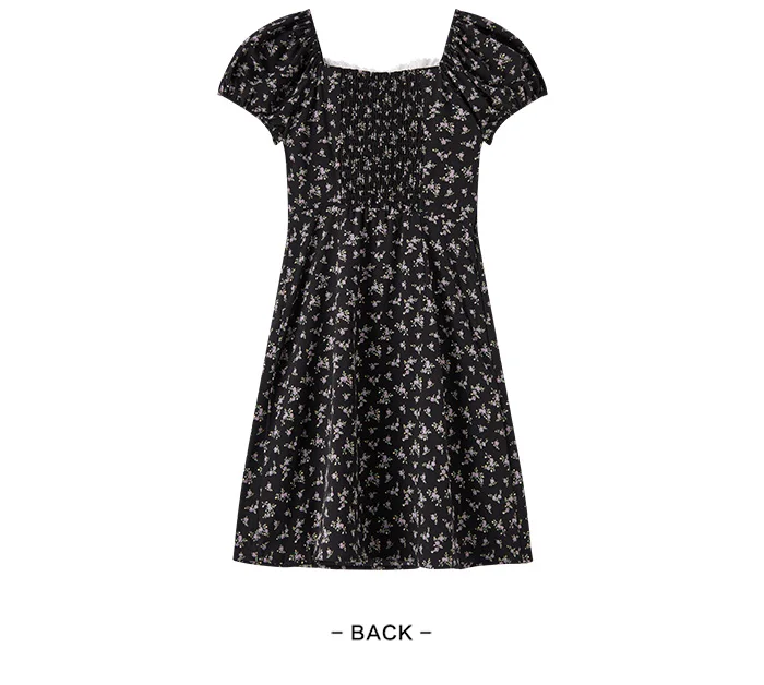 Vestido de mujer con mangas abullonadas y estampado floral de gasa Mori, nuevo vestido de verano con escote cuadrado y cintura corta, divertido