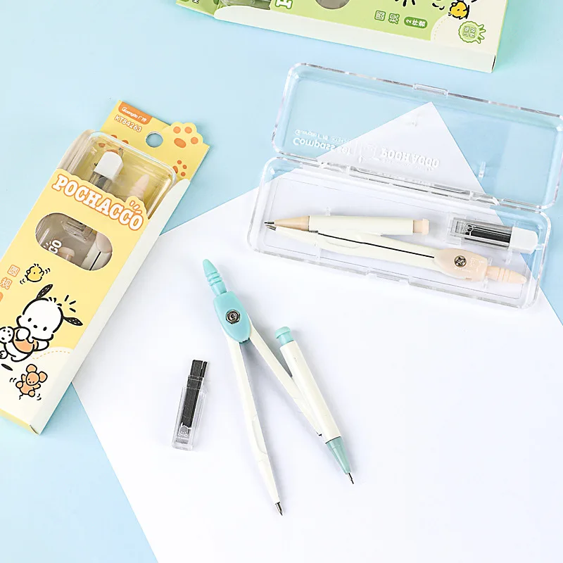 New Sanrio Anime Pachacco Cartoon Compass Ruler Children's Math Drawing Tool Set Learning Peripheral Stationery