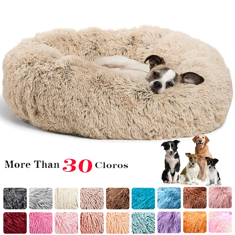 YOKEELongPlushDogCushionBedSuperSoftFluffyDogBedforSmallLargeDogsRound.jpg