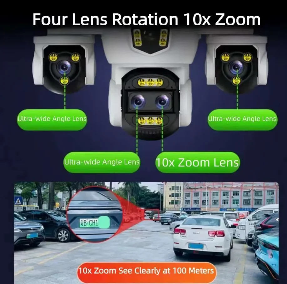 20MP 10X Optical Zoom WiFi Security Cam Four Lens Three Screens Auto Tracking 6K Dual Len Waterproof WiFi CCTV Cam 10K 20MP 2