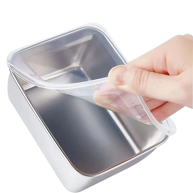 

1pc 600ml Stainless Steel Refrigerator Food Storage Box With Plastic Lid Prepare Food Freshness Preservation Box Picnic Box