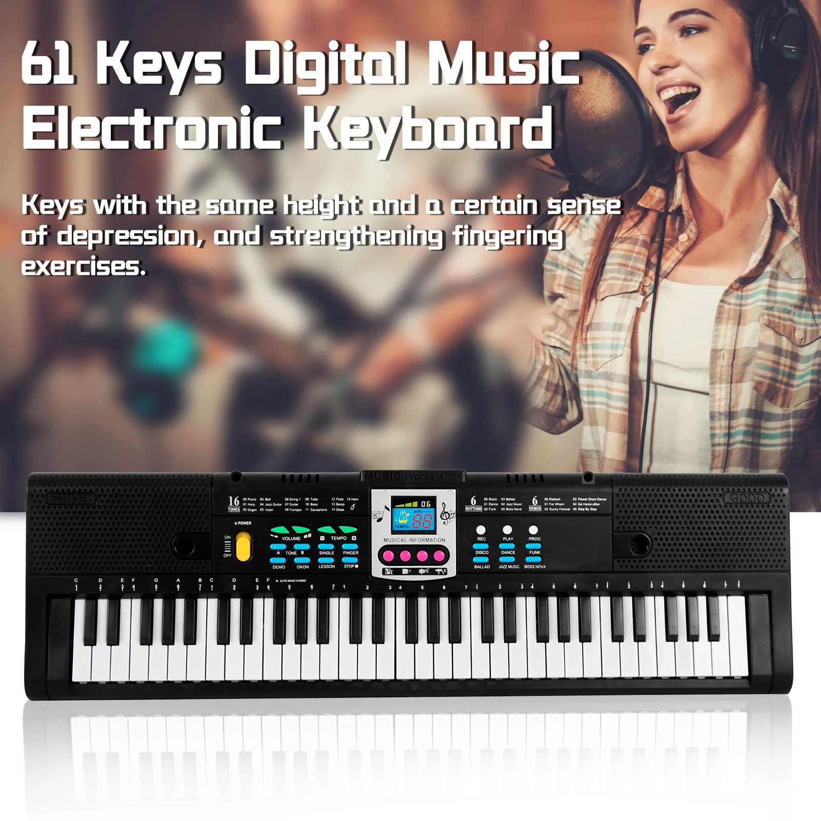 Electronic Musical Instrument 61 Keys Digital Multifunctional Electric Piano Electronic Keyboard with Microphone Function for Kids Student