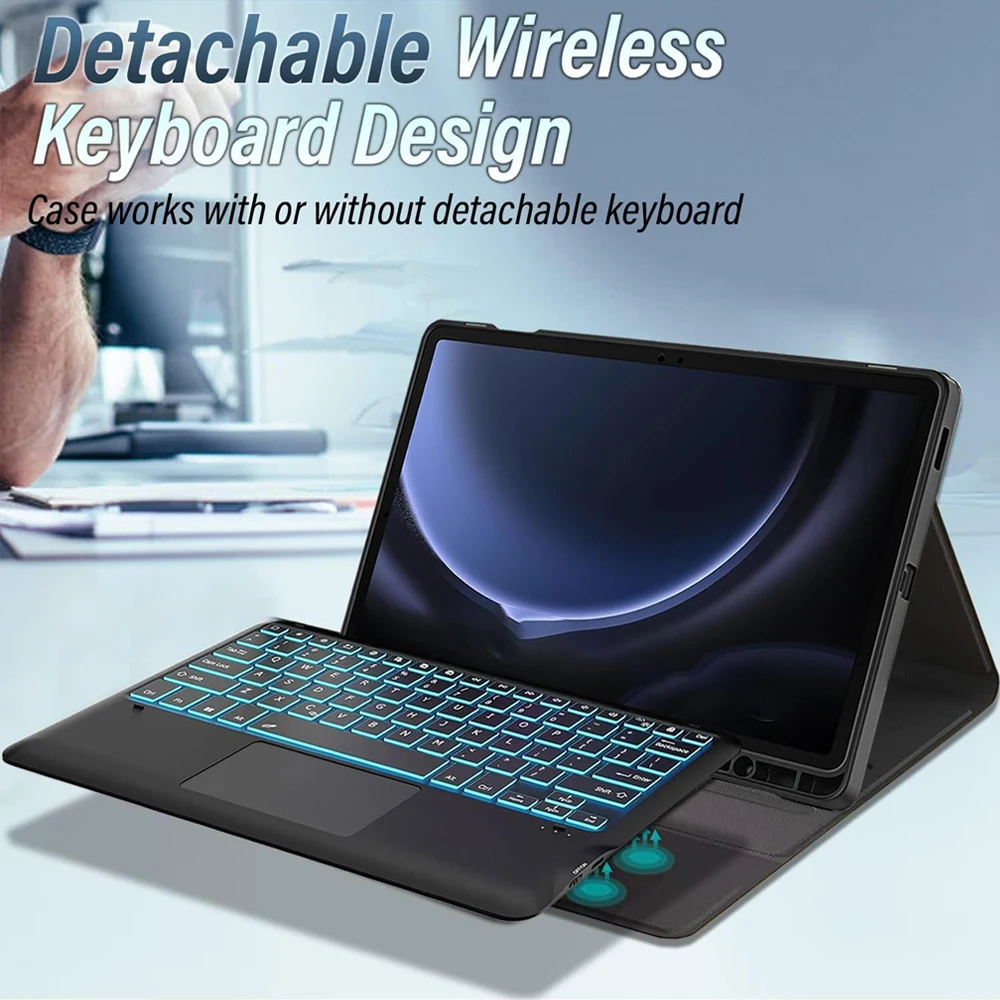 Detachable 12-Inch Tablet Keyboard Case with 7-Color Backlit