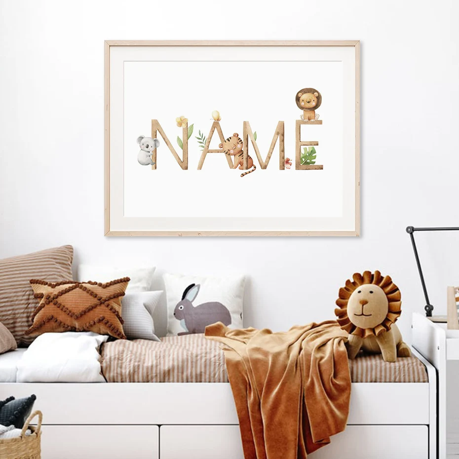 Personalized Baby Room Sign Cartoon Canvas Custom Name Date of