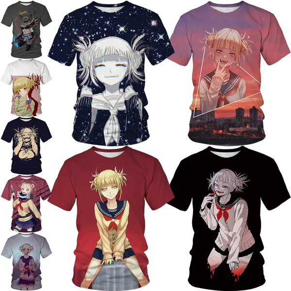 

2024 Himiko Toga 3D Printing Crew Neck Fashion Short Sleeve Neutral Summer Retro T-shirt Casual Streetwear