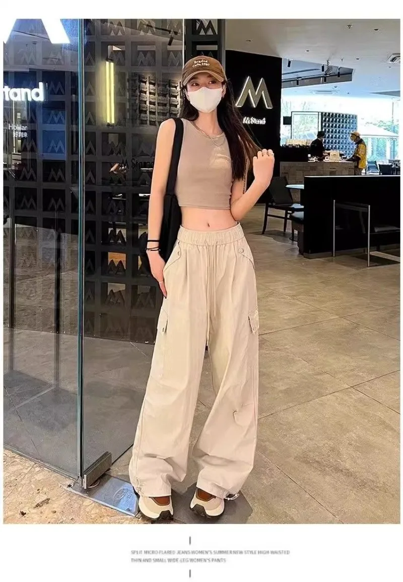 패셔너블한 신상 커플 스포츠 팬츠 하이웨이스트 루즈 와이드 레그 팬츠 개성있는 다기능 하이킹 아메리칸 캐주얼 팬츠