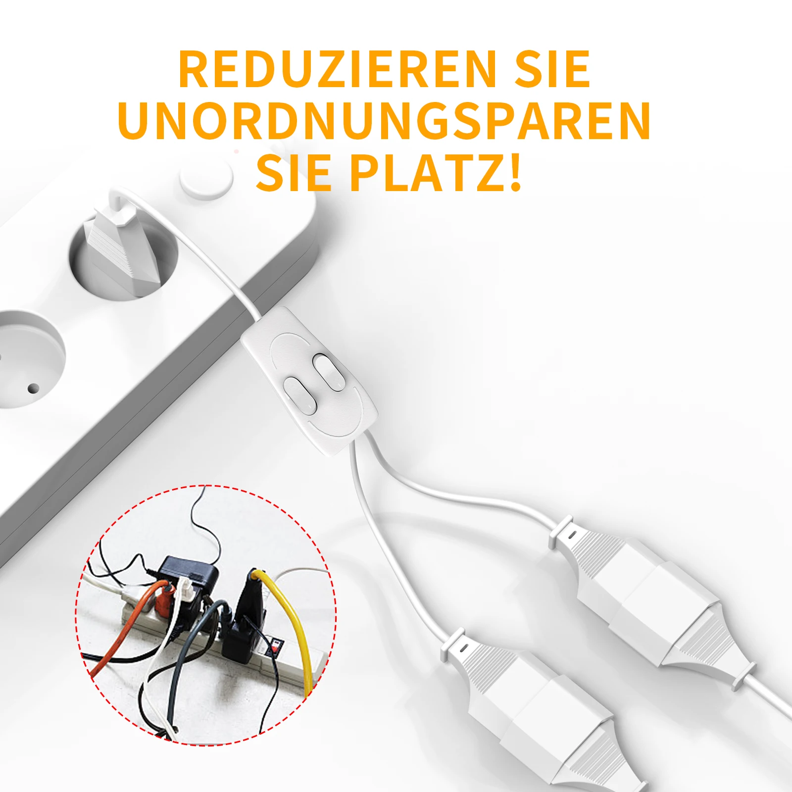 Dual Plug Power Extension Cable with Dual Switch - Safe & Compact Design