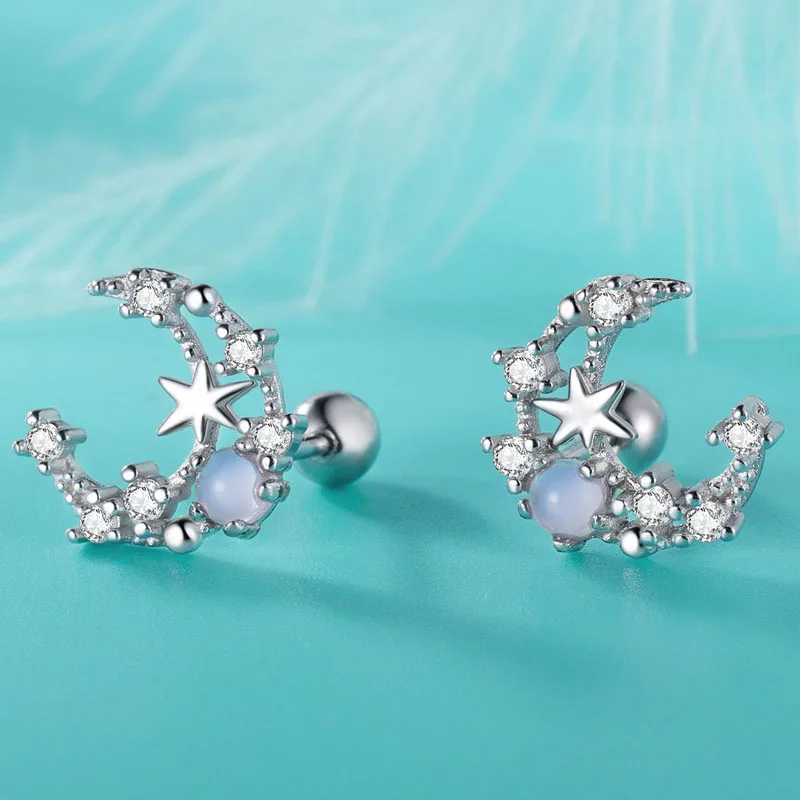 925 Sterling Silver Moon Screw Stud Earrings for Women Children Girls Minimalist Jewelry DF2029