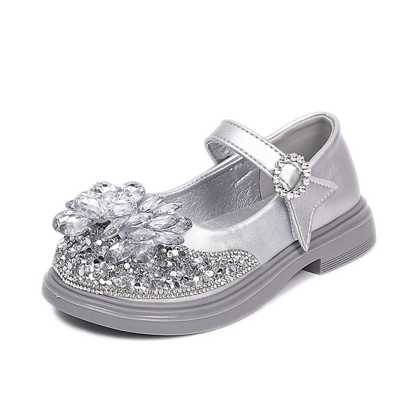 Leather Kids Party Shoes with Rhinestones for Girls
