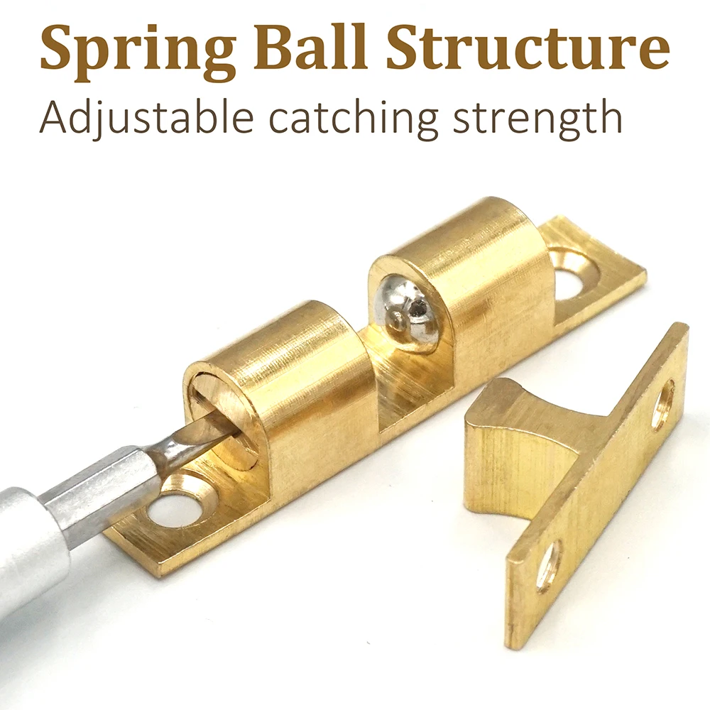 Cabinet Door Catch Solid Brass Adjustable Spring Ball Latch Furniture Door Closer with Free Screws 40mm/50mm/60mm/70mm