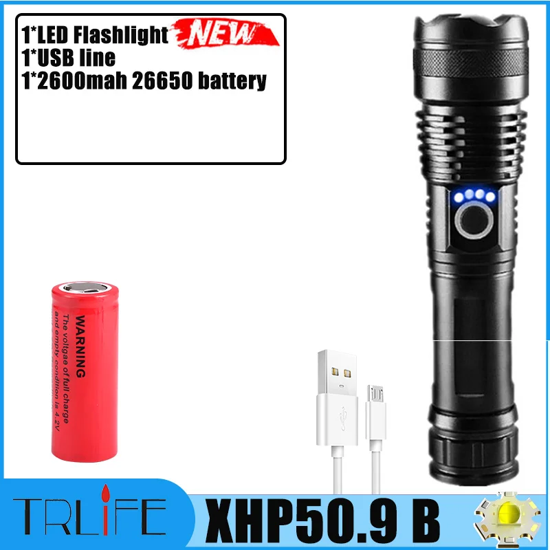 hunting torches 2000000LM Powerful LED Flashlight XHP199.2 Type-C USB Rechargeable Flash Light 5Modes Zoom Torch Tactial Flash Lantern Use 26650 bright star flashlights Flashlights