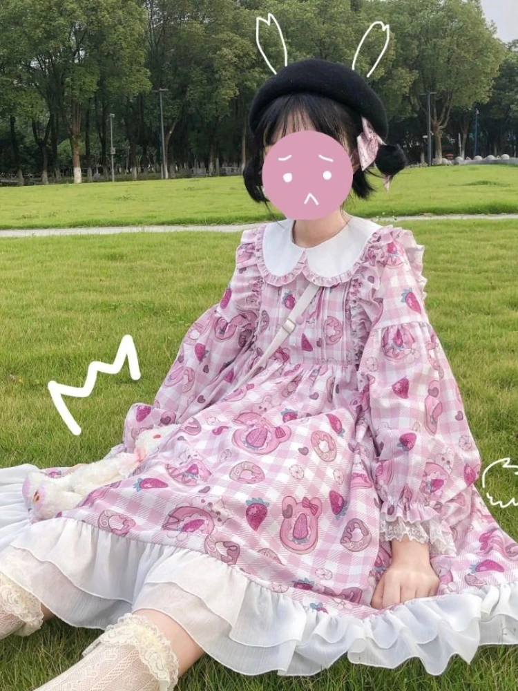 

Японские платья Kawaii Girl Lolita для женщин милый стиль воротник Питер Пэн кружевное милое платье OP мягкое платье для девочки принцессы Лолита